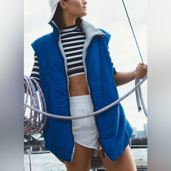 #7 NWT Free People Slalom Reversible Fleece in Stellar Blue - Picture 5 of 11